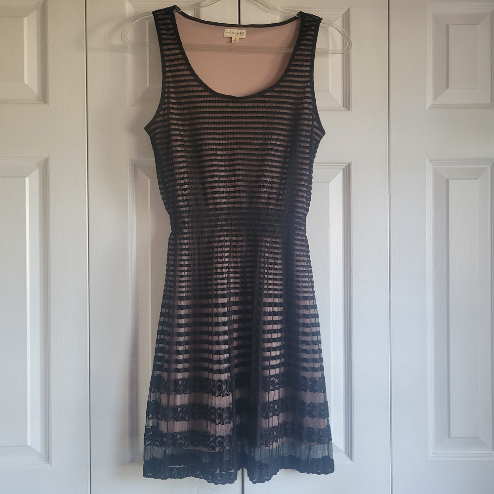 Maison Jules Black and Beige Striped Midi Dress